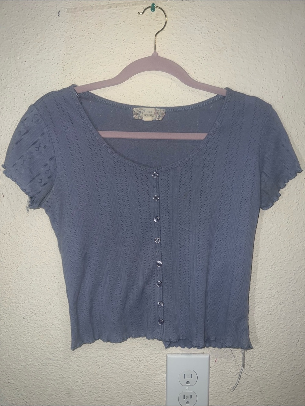 Pink Republic Dusty Blue Button-Front Crop Top